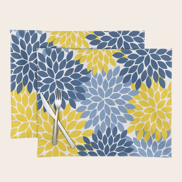 Blue Yellow Flower Burst Floral Pattern Placemat Gallery Image 1