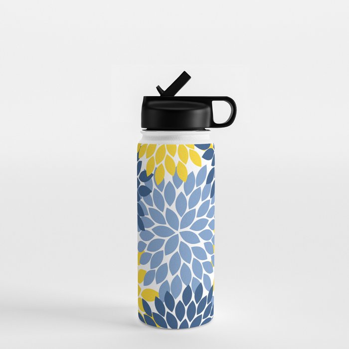 Blue Yellow Flower Burst Floral Pattern Water Bottle Gallery Image 1