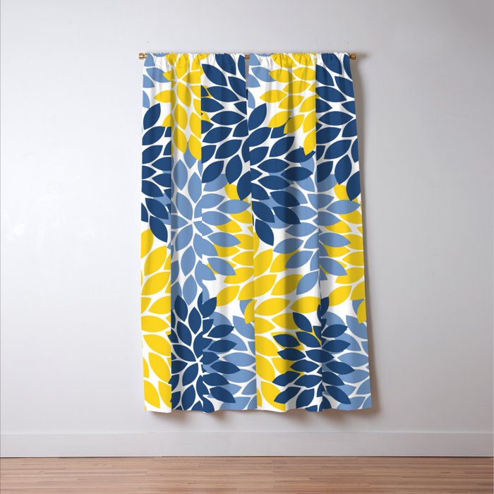 Blue Yellow Flower Burst Floral Pattern Window Curtain Gallery Image 3