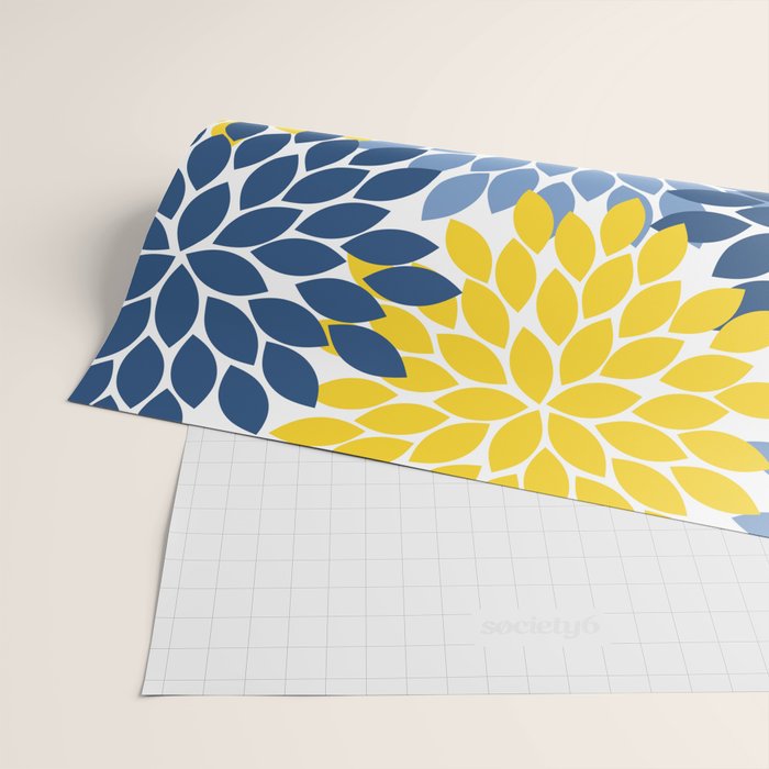 Blue Yellow Flower Burst Floral Pattern Wrapping Paper Gallery Image 2