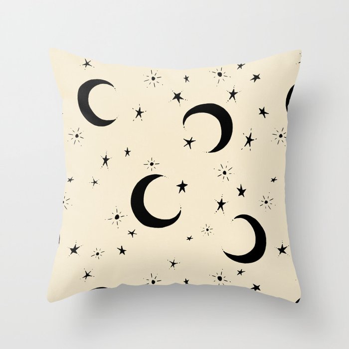Goodnight Sky - black and cream  Throw Pillow Gallery Image 6