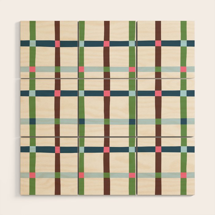Windowpane Plaid Blue Green on Cream Wood Wall Art Gallery Image 1