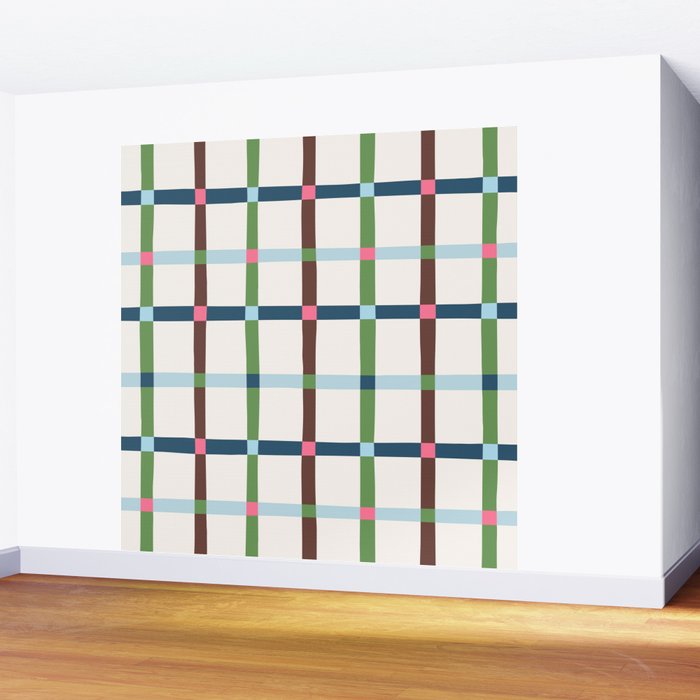Windowpane Plaid Blue Green on Cream Wall Mural Gallery Image 2