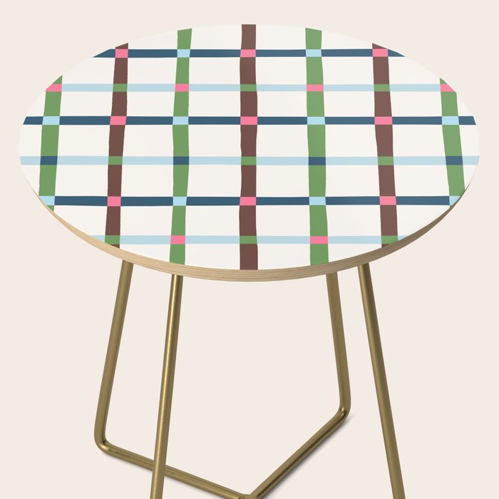 Windowpane Plaid Blue Green on Cream Side Table Gallery Image 2