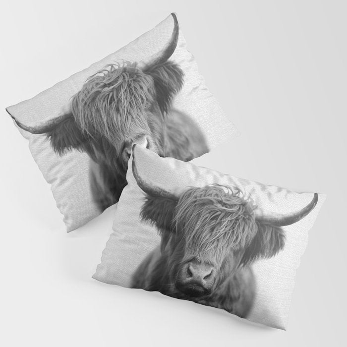 Highland Cow - Black & White Pillow Sham Gallery Image 1