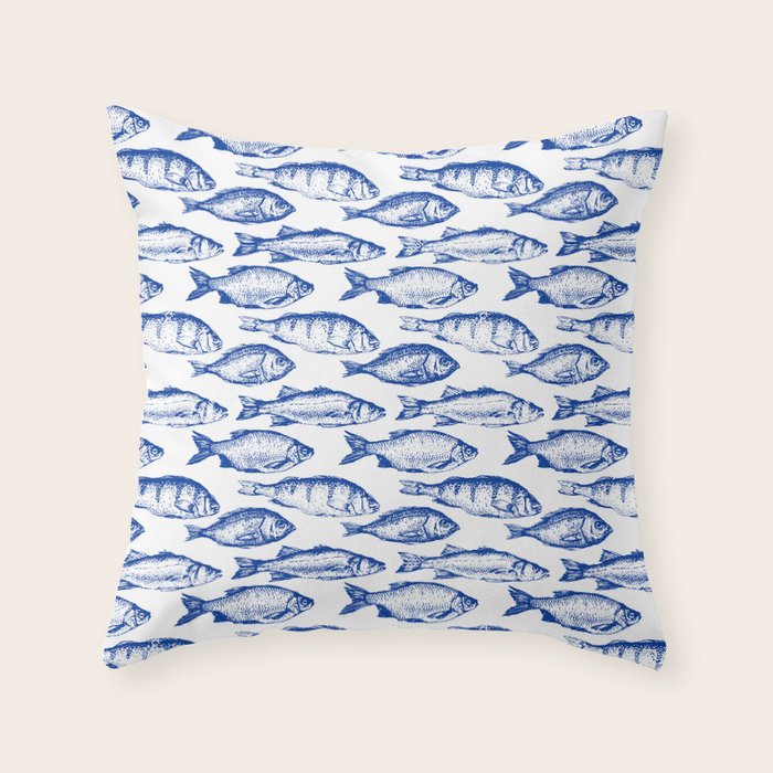 Dark Blue Fish Throw Pillow Gallery Image 1