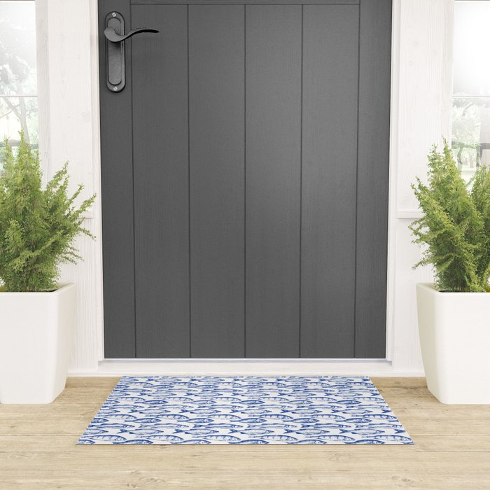 Dark Blue Fish Welcome Mat Gallery Image 3