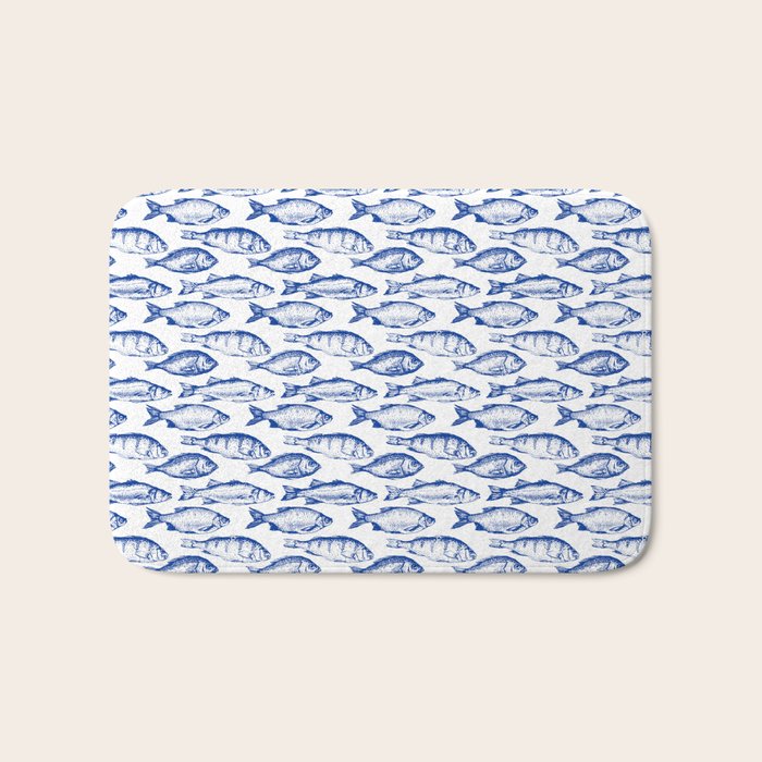 Dark Blue Fish Bath Mat Gallery Image 1