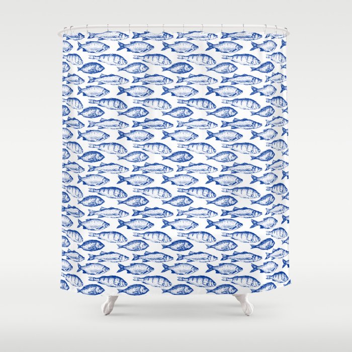 Dark Blue Fish Shower Curtain Gallery Image 1