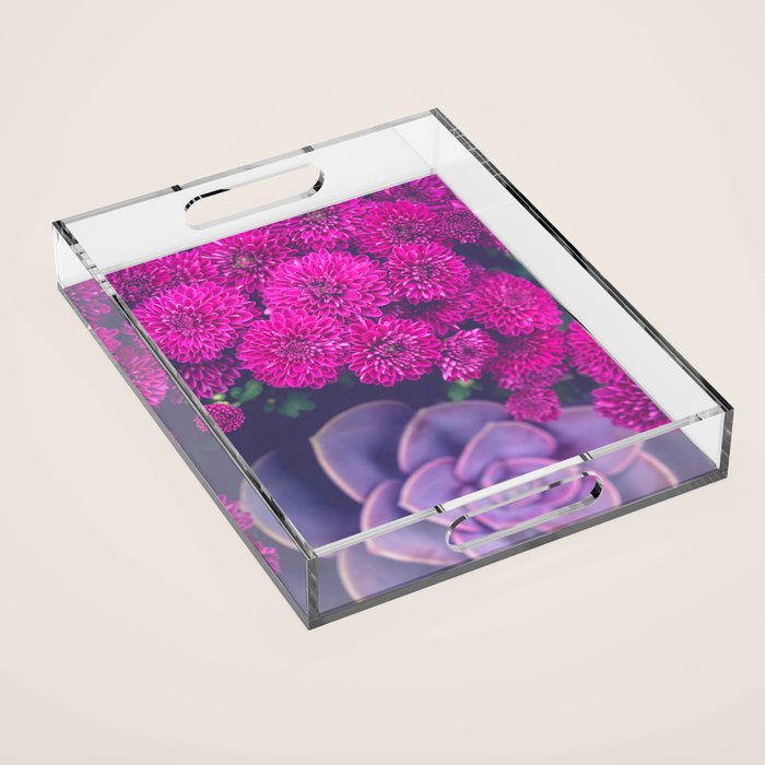 Flowers and Echeveria Acrylic Tray Gallery Image 1