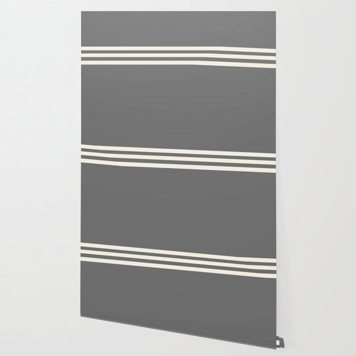 Grey Solid with Treble Ivory Stripes Minimalist Color Block Pattern Wallpaper Gallery Image 2