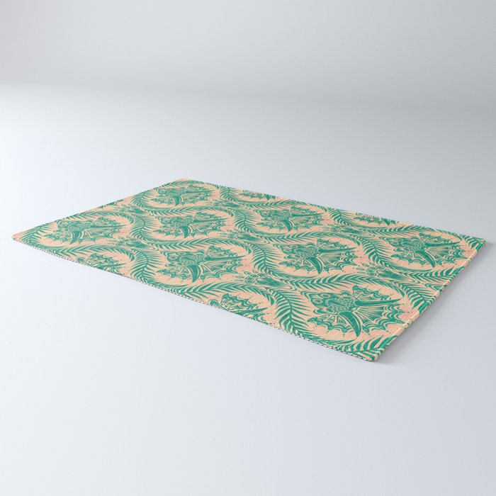 Triceratops Damask - Verdigris on peach Rug Gallery Image 3