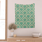 Triceratops Damask - Verdigris on peach Wall Tapestry Gallery Image 2