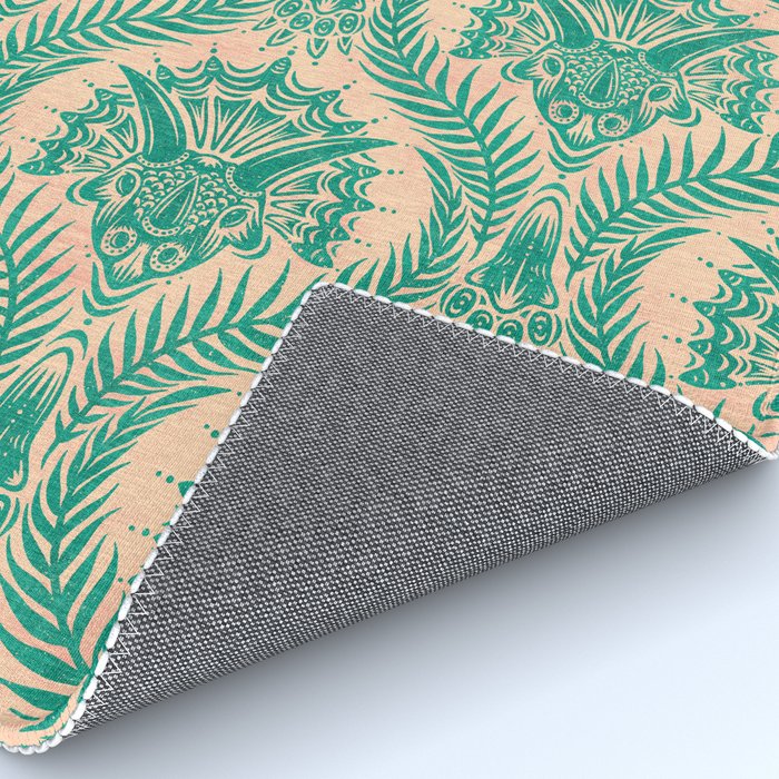 Triceratops Damask - Verdigris on peach Rug Gallery Image 4