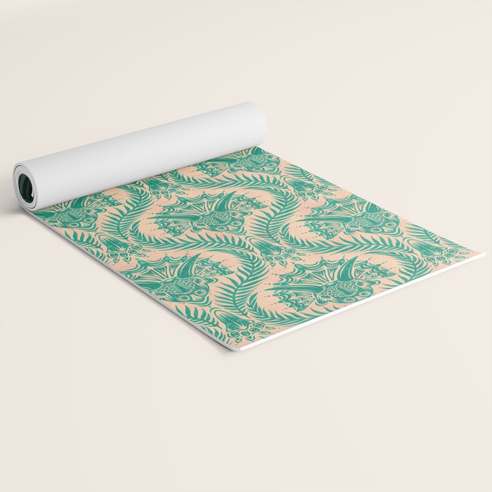 Triceratops Damask - Verdigris on peach Yoga Mat Gallery Image 2