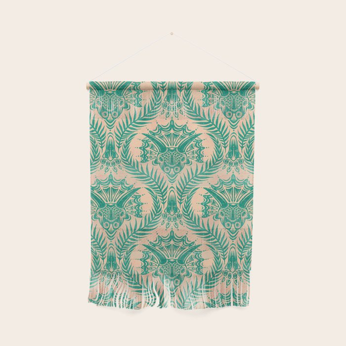 Triceratops Damask - Verdigris on peach Wall Hanging