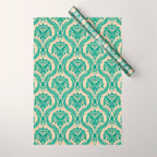Triceratops Damask - Verdigris on peach Wrapping Paper Gallery Image 1