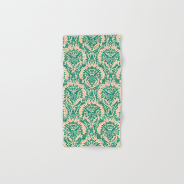 Triceratops Damask - Verdigris on peach Bath Towel Gallery Image 1
