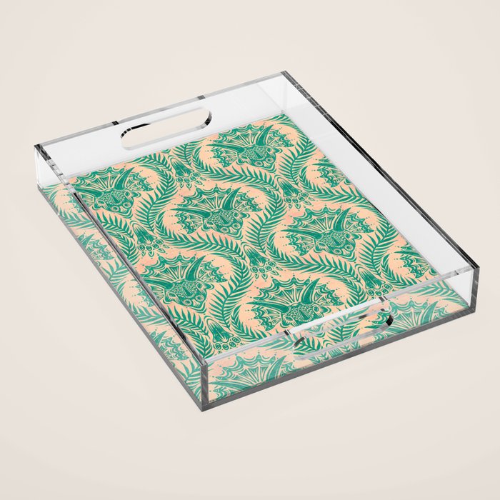 Triceratops Damask - Verdigris on peach Acrylic Tray Gallery Image 1