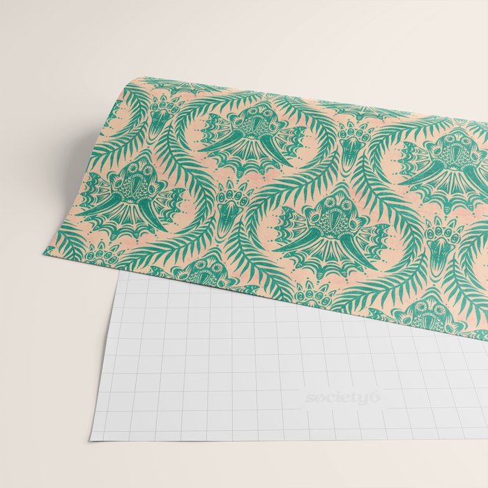 Triceratops Damask - Verdigris on peach Wrapping Paper Gallery Image 2