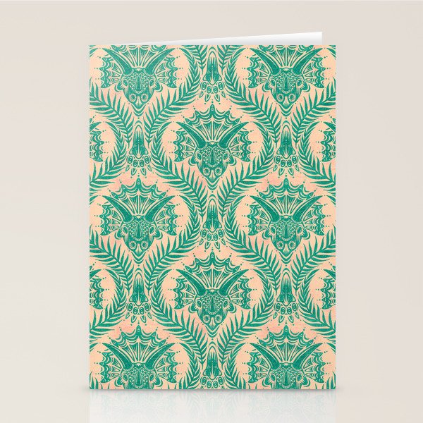 Triceratops Damask - Verdigris on peach Stationery Card Gallery Image 2