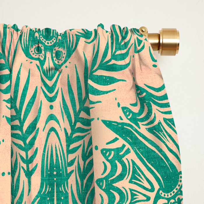 Triceratops Damask - Verdigris on peach Window Curtain Gallery Image 2