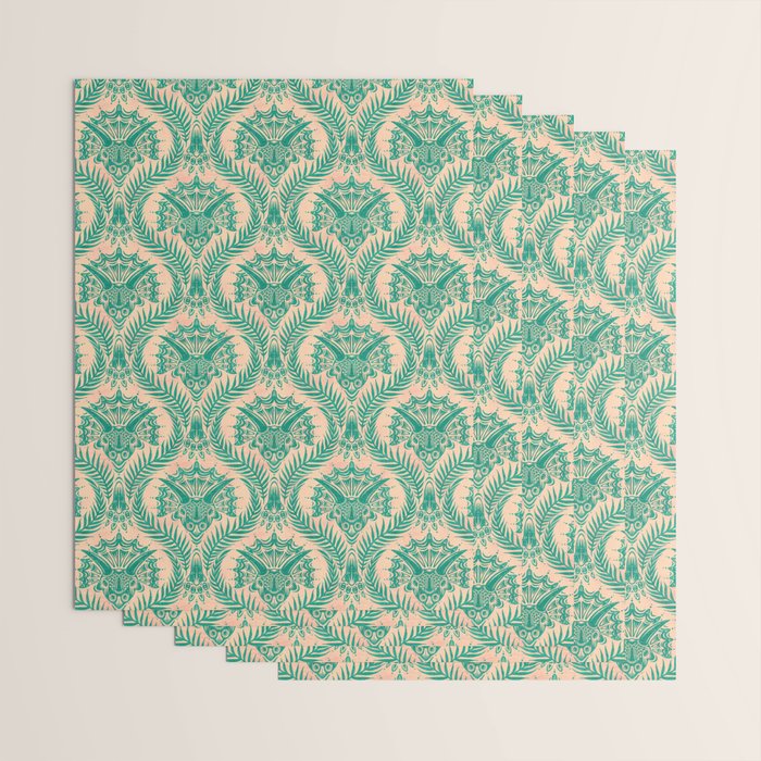 Triceratops Damask - Verdigris on peach Wrapping Paper Gallery Image 3