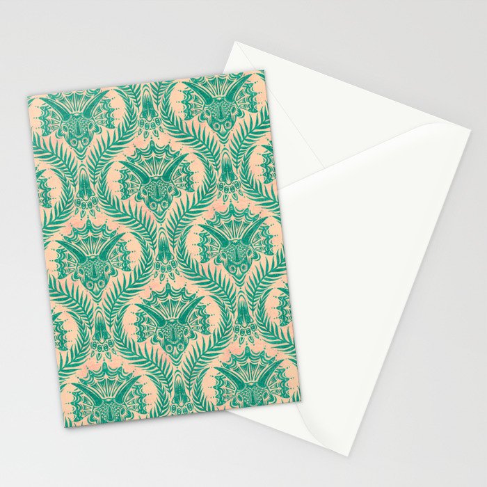 Triceratops Damask - Verdigris on peach Stationery Card Gallery Image 2