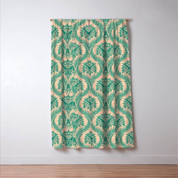 Triceratops Damask - Verdigris on peach Window Curtain Gallery Image 3