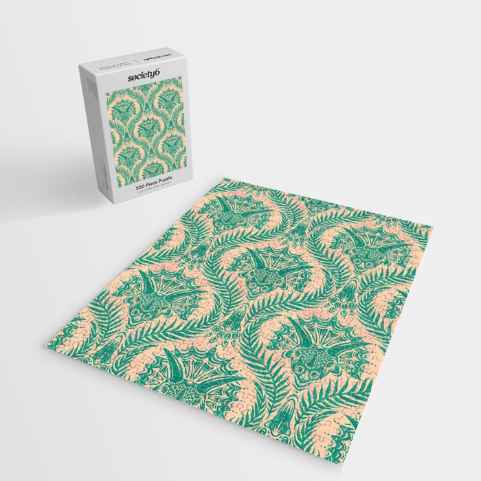 Triceratops Damask - Verdigris on peach Jigsaw Puzzle Gallery Image 2