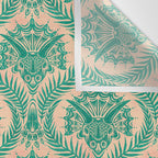 Triceratops Damask - Verdigris on peach Wall Tapestry Gallery Image 3