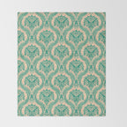 Triceratops Damask - Verdigris on peach Throw Blanket Gallery Image 2