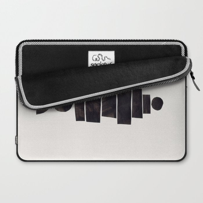 Black & White Minimalist Mid Century Paper collage Funky Black Ink Tribal Geometric by Ejaaz Haniff Laptop Sleeve Gallery Image 2