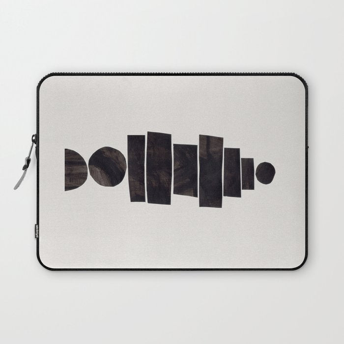Black & White Minimalist Mid Century Paper collage Funky Black Ink Tribal Geometric by Ejaaz Haniff Laptop Sleeve Gallery Image 1