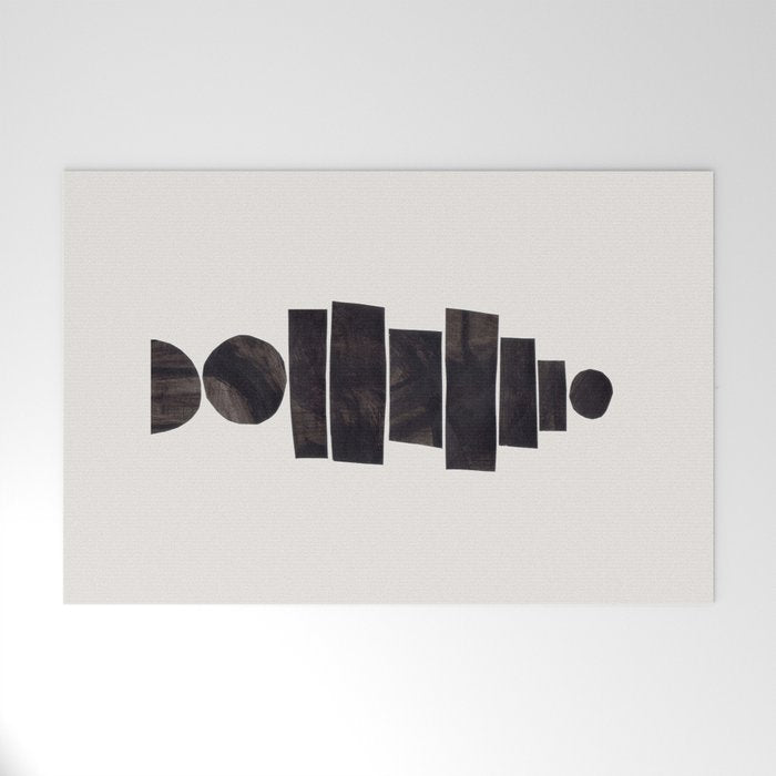 Black & White Minimalist Mid Century Paper collage Funky Black Ink Tribal Geometric by Ejaaz Haniff Welcome Mat Gallery Image 1