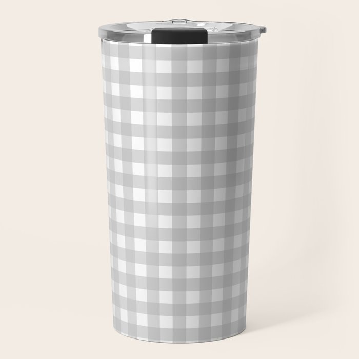 Gingham Plaid Check Pattern in Gray and White Travel Mug Gallery Image 1