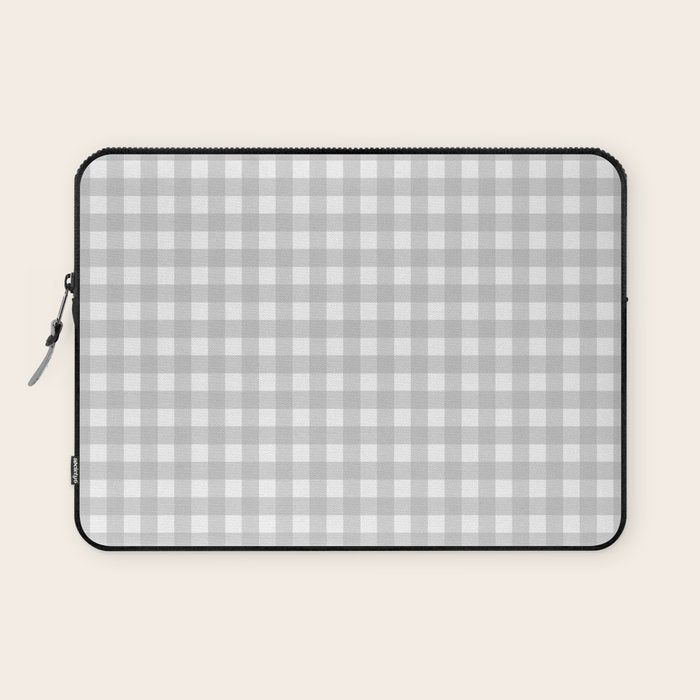 Gingham Plaid Check Pattern in Gray and White Laptop Sleeve Gallery Image 1