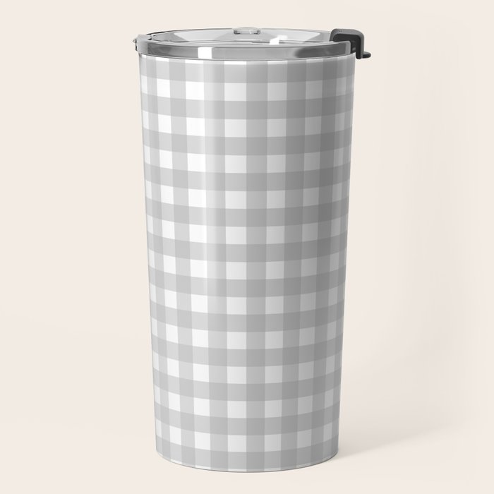 Gingham Plaid Check Pattern in Gray and White Travel Mug Gallery Image 2