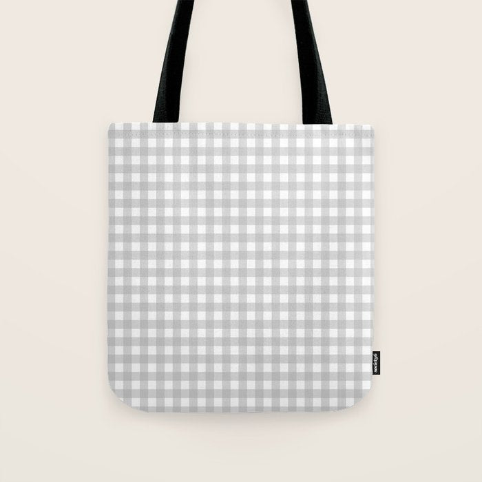 Gingham Plaid Check Pattern in Gray and White Tote Bag Gallery Image 1