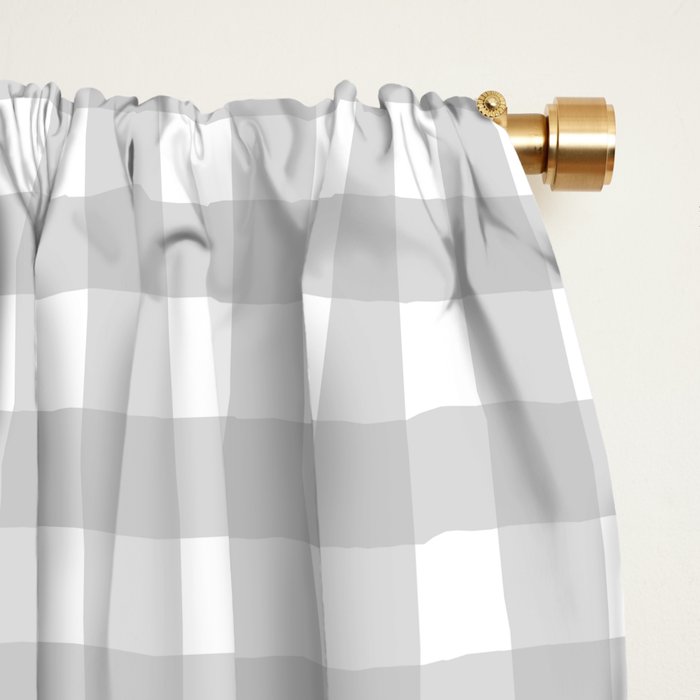 Gingham Plaid Check Pattern in Gray and White Window Curtain Gallery Image 2