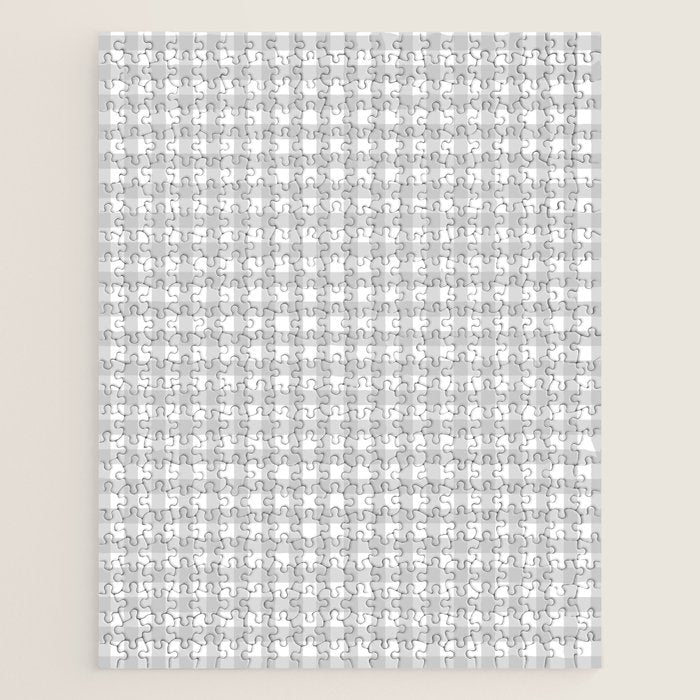 Gingham Plaid Check Pattern in Gray and White Jigsaw Puzzle Gallery Image 1
