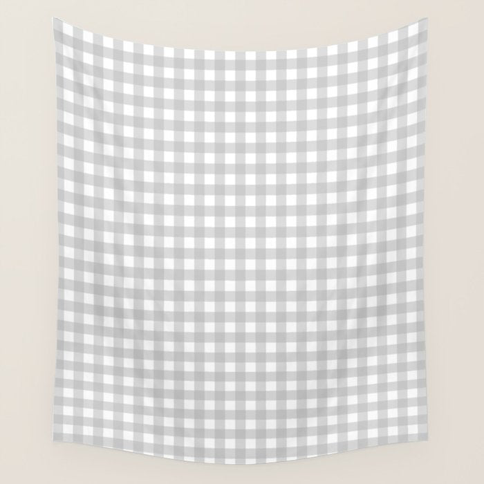 Gingham Plaid Check Pattern in Gray and White Wall Tapestry Gallery Image 4