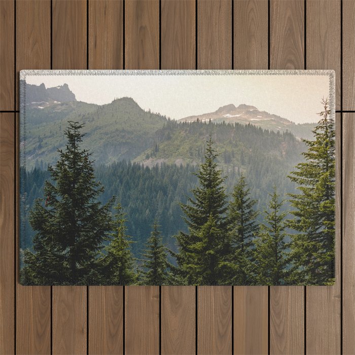 Mount Rainier Summer Adventure II - Pacific Northwest Mountain Landscape Outdoor Rug Gallery Image 1
