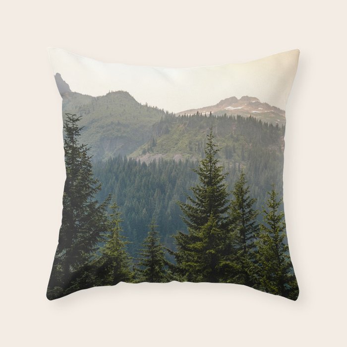 Mount Rainier Summer Adventure II - Pacific Northwest Mountain Landscape Throw Pillow Gallery Image 1