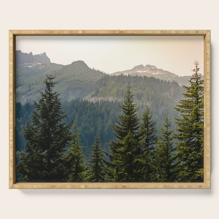 Mount Rainier Summer Adventure II - Pacific Northwest Mountain Landscape Serving Tray Gallery Image 1