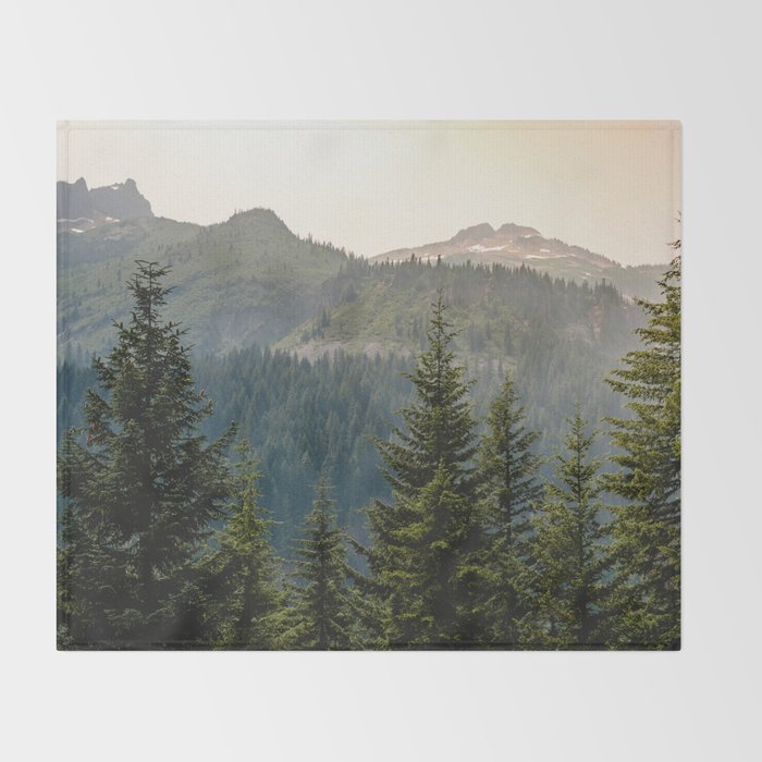 Mount Rainier Summer Adventure II - Pacific Northwest Mountain Landscape Throw Blanket Gallery Image 2