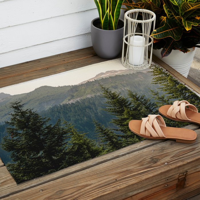 Mount Rainier Summer Adventure II - Pacific Northwest Mountain Landscape Outdoor Rug Gallery Image 2