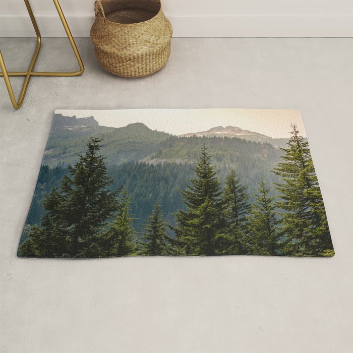Mount Rainier Summer Adventure II - Pacific Northwest Mountain Landscape Rug Gallery Image 1