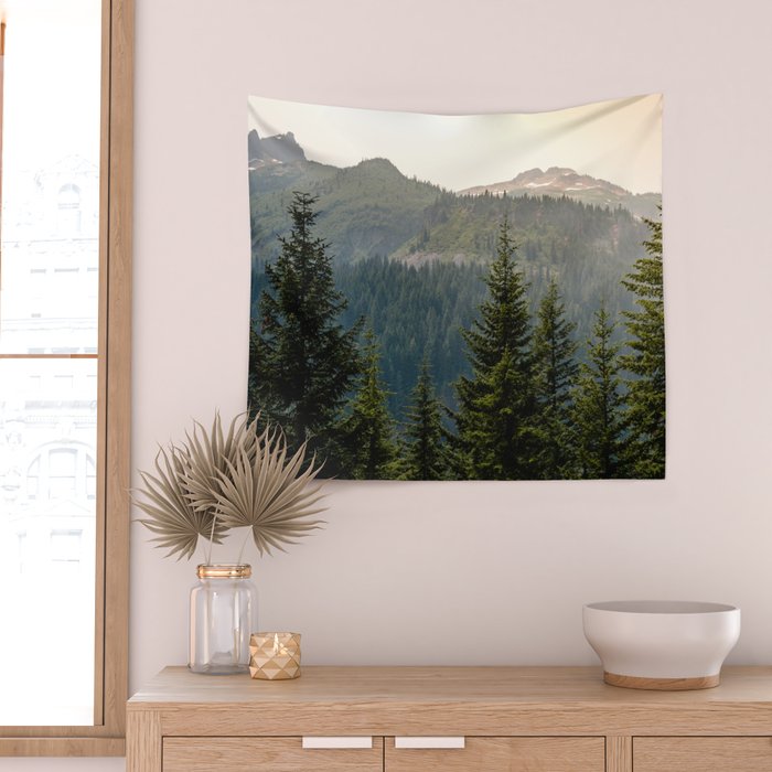 Mount Rainier Summer Adventure II - Pacific Northwest Mountain Landscape Wall Tapestry Gallery Image 2