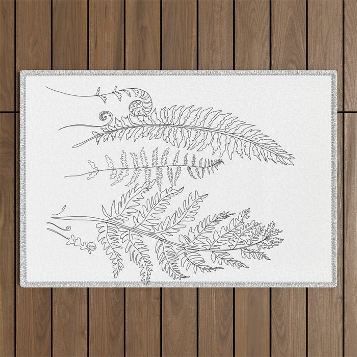 Minimal Line Art Fern Leaves Outdoor Rug Gallery Image 1